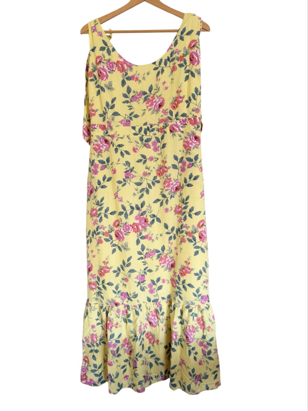 Kiel James Patrick Yellow Pink Flower Garden Linen Blend Maxi Dress size 12